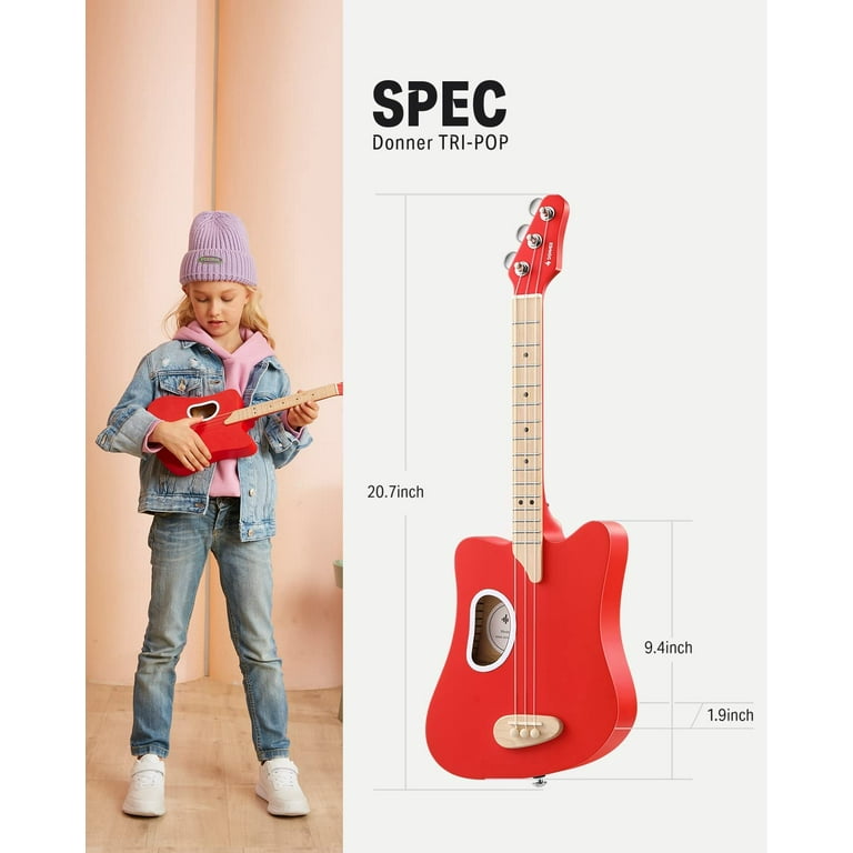 Donner 3 String Acoustic Guitar for Beginner Kid Adult Guitarra Acustica  with Chord Flashcards, Gig Bag, Tuner, Picks, Nylon Strings, Cloth, Strap  Right Hand Tri-pop Series - Red 