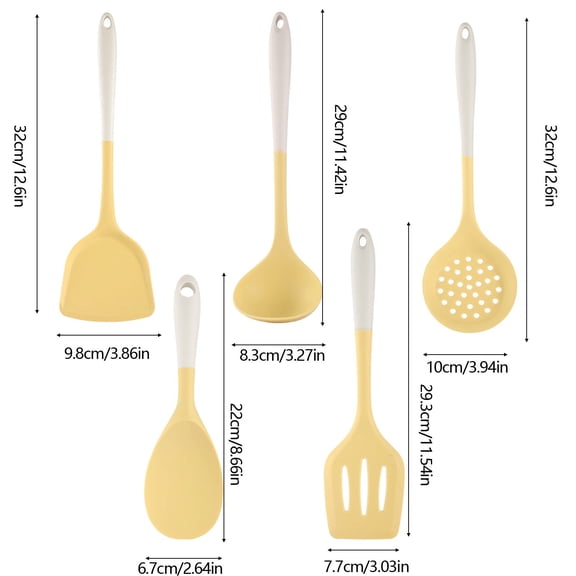 Rkxzt Spatula Set Silicone Kitchen Utensil Set 5 Piece Non-Stick Cooking Tools with Hanging Holes Gray and Yellow Kitchen Dining