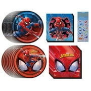 Spiderman Birthday Party Supplies Bundle Pack includes 8 Dessert Cake Plates, 8 Lunch Plates, 16 Beverage Napkins, 16 Lunch Napkins (16 Plates and 16 Napkins)