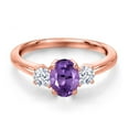 thumbnail image 3 of Gem Stone King 18K Rose Gold Plated Silver Purple Amethyst and White Zirconia Engagement Ring for Women | 1.40 Cttw | Oval 7X5MM | Gemstone February Birthstone | Size 8, 3 of 6