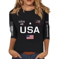 thumbnail image 2 of Domuza Woman 250 Anniversary Usa Shirt American Flag Print 3/4sleeve Tops Casual Crew-Neck T Shirts Summer 2026 Lightweight Clothes Black XXL, 2 of 5