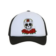 Candy Skull and Roses Black Trucker Mesh Snapback