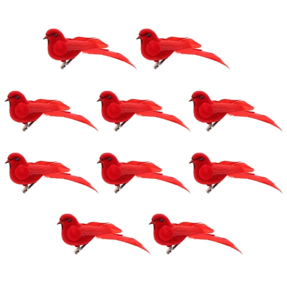 Tizuqe Set of 10pcs Christmas Mini Bird Clip on Tree Ornaments Red Birds Crafts Delicate Ornaments for Tree Decoration