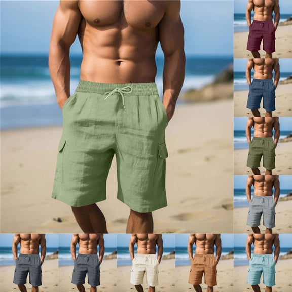 ZUBKTE Linen Shorts Casual Elastic Waist Drawstring Summer Beach Vacation Yoga Golf Shorts with Pockets for Men