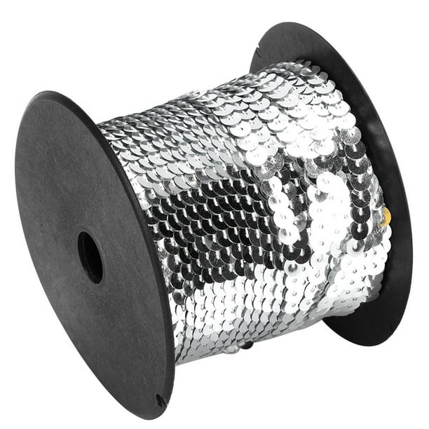 M Buder Rollo de Lentejuelas 100 Yardas (91.44 m) 6mm Accesorio Decorativo Plata para Manualidades Costura Disfraces y Proyectos Creativos de Ropa