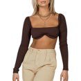 thumbnail image 5 of Douhoow Women's Rib Knit Crop Tops Long Sleeve Square Neck Solid Color Stretchy Super Short T-Shirt, 5 of 6