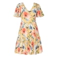 thumbnail image 4 of White Mark Women's Plus Size V-Neck Vintage Floral Short Sleeve Dress, 4 of 6