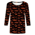 thumbnail image 2 of 3/4 Length Sleeve Tops for Women Halloween Pumpkin Ghost Printed Crew Neck Graphic Tee Cotton Holiday Tshirts (XL, Orange), 2 of 5