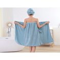 thumbnail image 4 of OUSITAID 2pcs/Set Grid Pattern Bathrobe & Shower Cap  Modern Style Coral Fleece Bathrobe With Pockets  Soft Skin Friendly Quick Dry Home Living Room Bathroom Kitchen All Seasons Bathrobe, 4 of 6