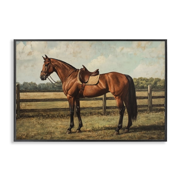 Stupell Industries Chocolate Stag Saddled in Pasture Black Framed Giclee Art, design by Petal Prints Design