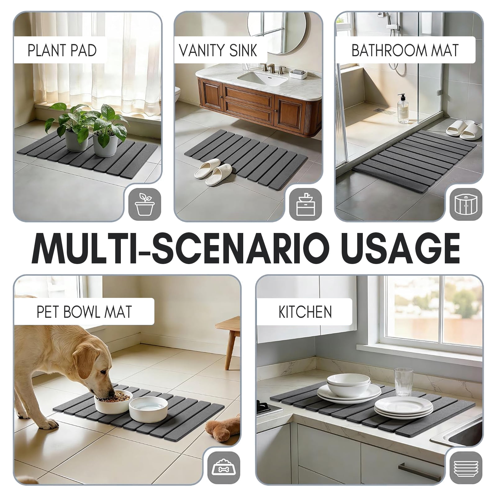 Large Foldable Stone Bath Mat,Diatomaceous Earth with Non-Slip and Super Absorbent, Dry Mat with Quick Dry for Bathroom