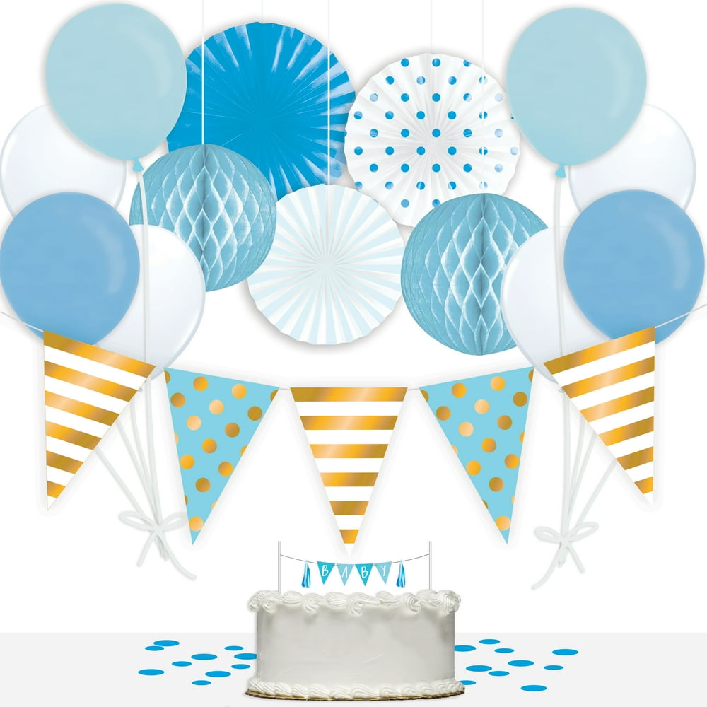 Way to Celebrate Boy Baby Shower 36Piece Decorations Kit, Blue & Gold