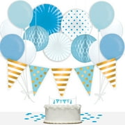Way to Celebrate Boy Baby Shower 36-Piece Decorations Kit, Blue & Gold