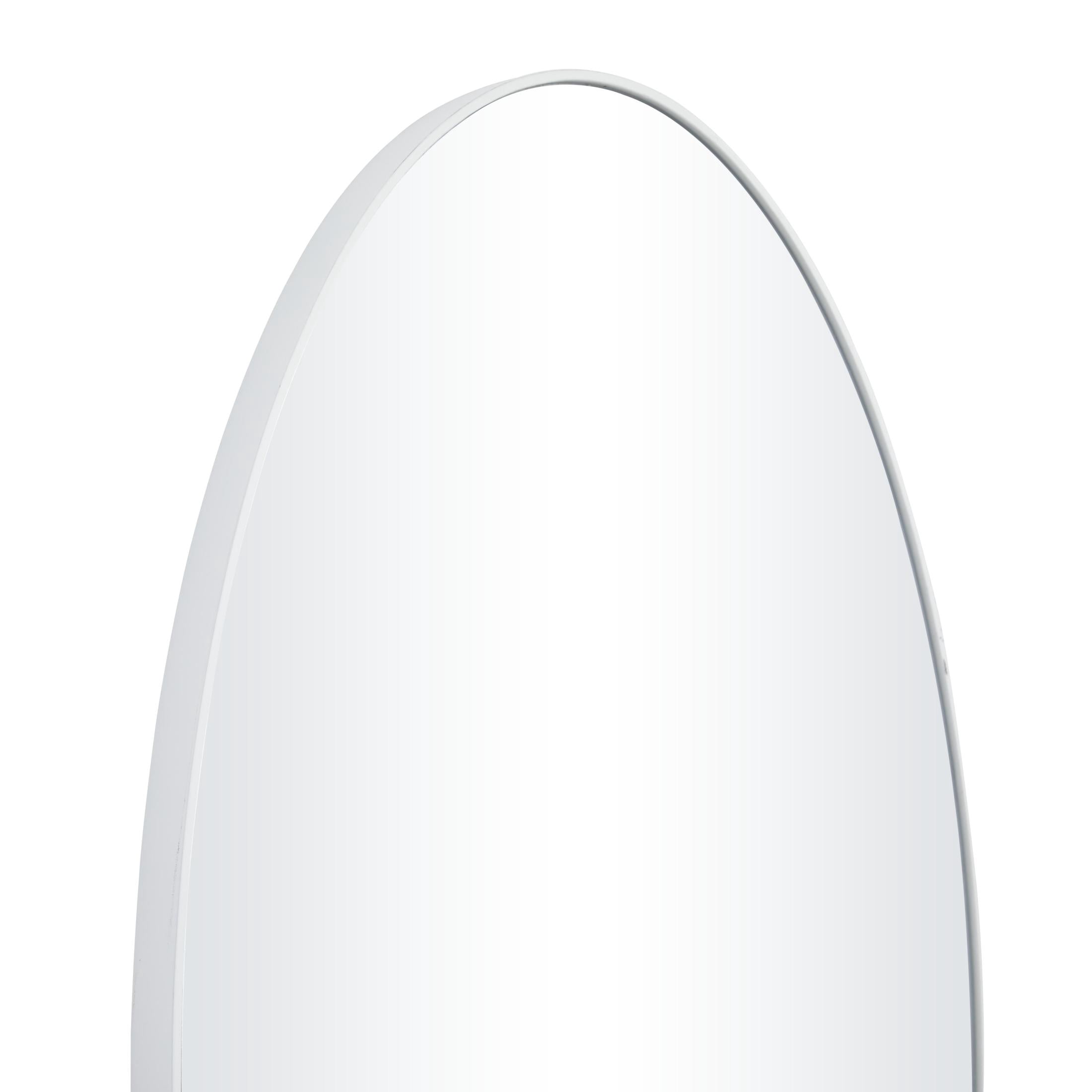 DecMode 18" x 32" White Oval Wall Mirror with Thin Frame