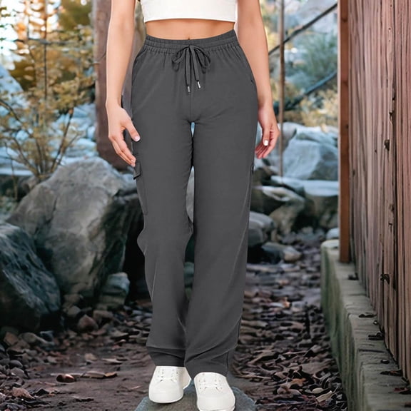HongQid Women's Joggers with Pockets, Hiking Cargo Lightweight Pants for Women Athletic Travel Camping