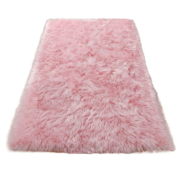 Soft Plush Fur Area Rug 2 x 4ft  Pink Shaggy Fluffy Rugs Rectangular Floor Mat for Bedroom Living Room Nursery Modern Decor Carpet