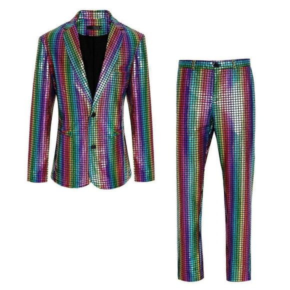 Men's Metallic Sequin Slim Fit Suit 70s Disco Party Costume