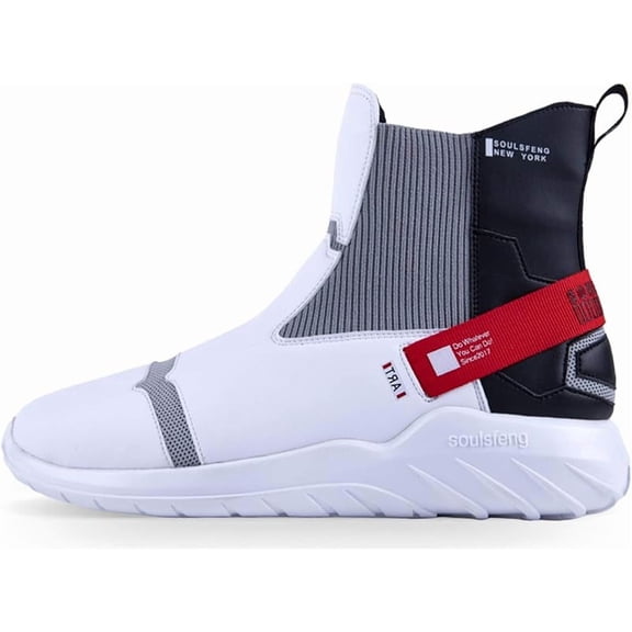 Fashion High Top Sneakers Reflective Shoes Leather Splicing Lightweight Non Slip Walking Shoes Red