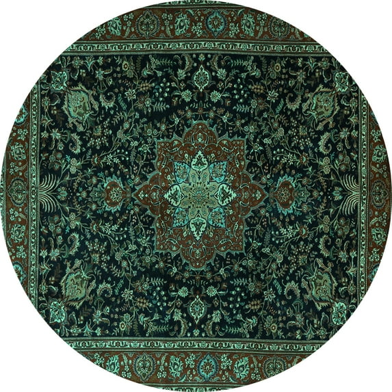Ahgly Company Indoor Round Medallion Turquoise Blue Traditional Area Rugs, 8' Round