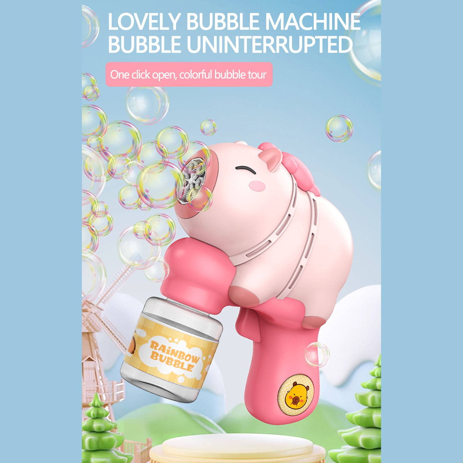 Cute Capybara Design Bubble Blower with Six Hole Continuous Bubble Production for Outdoor Play, Birthday Party Favors, Summer Beach Fun and Backyard Entertainment with Battery Powered Operation