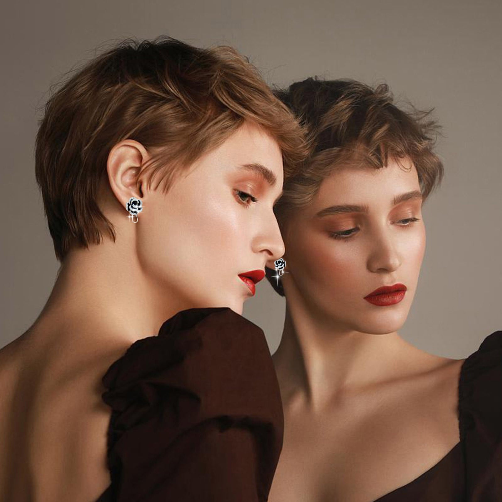 Jewelry Camellia Shaped Rhinestone Earrings Thin Dangle Gold Elegant Flower Earrings Wedding Women Accessories Jewelry Earrings For Women