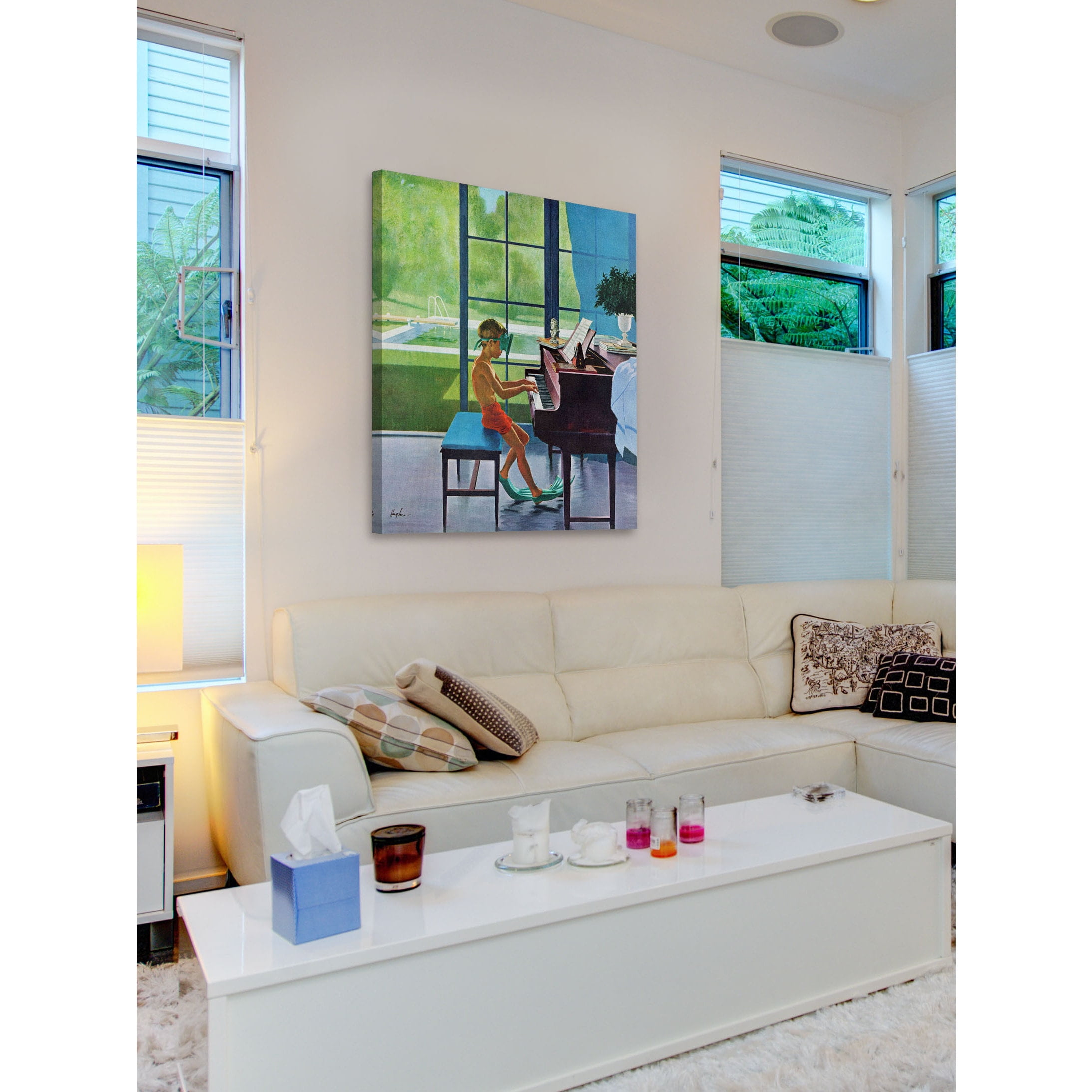 Poolside Piano Practice Canvas Wall Art
