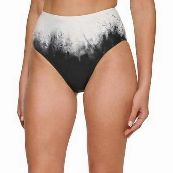 Calvin Klein BLACK/SOFT WHITE MULTI High-Waist Bikini Swim Bottom, US X-Small