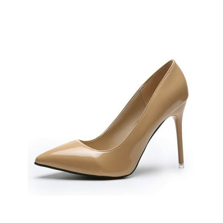 

SIMANLAN High Heels Pumps for Women Closed Toe Stillettos Heel Dress Shoes Apricot 10