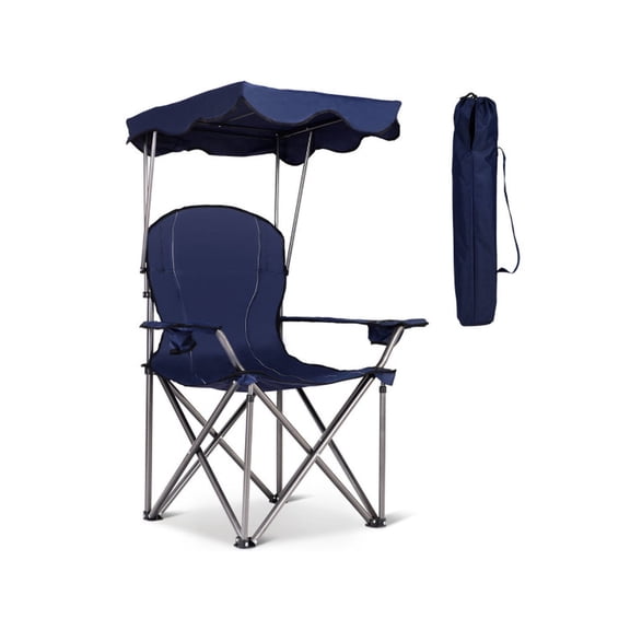 Biotree Portable Folding Beach Chair with Canopy and Cup Holders Reclining Camping Chair for Outdoor Picnic Fishing and Lawn, Blue