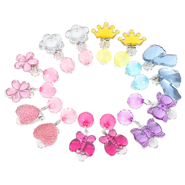 7 Pairs Children Clip-on Earrings Cartoon Ear Clips Non-piercing Ear Ornaments