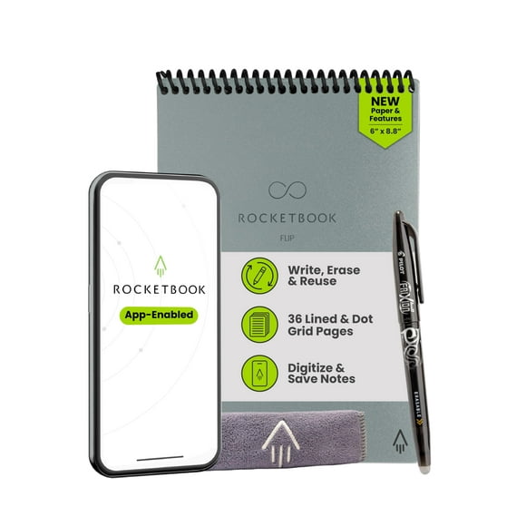 Cuaderno Rocketbook Flip Talla Ejecutiva con Bolígrafo y Paño Gris