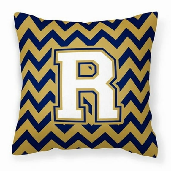 Carolines Treasures  Letter R Chevron Navy Blue & Gold Fabric Decorative Pillow - Navy Blue & Gold - 14in. H x 3in. W x 14in. L