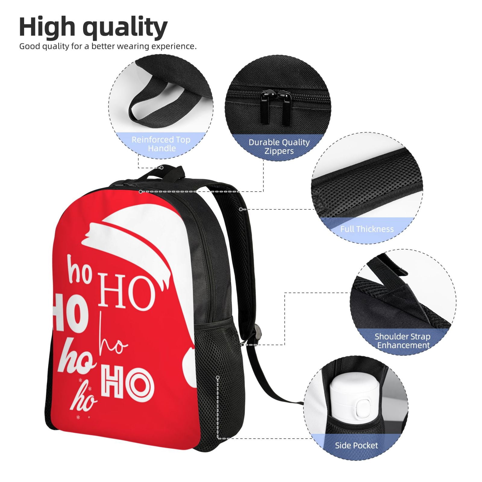 Xecao Saying Ho Ho Ho Print School Backpack with Laptop Compartment Small Travel Laptop Backpack for Women Men Waterproof College Backpack Simple School Bag