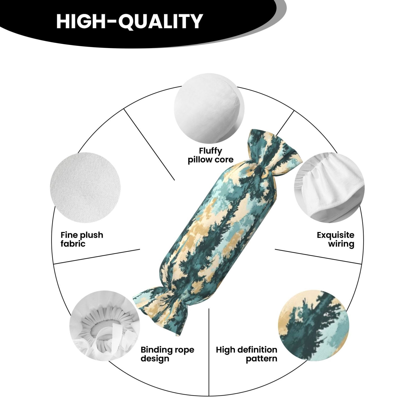 Candy Throw Pillow Travel Cervical Pillow Cylindrical Neck Body Cushion With Insert For Bed Couch Home Decor 9.8x24.4in Realistic Forests Camouflage Pattern Conifer Paleturquoise_2
