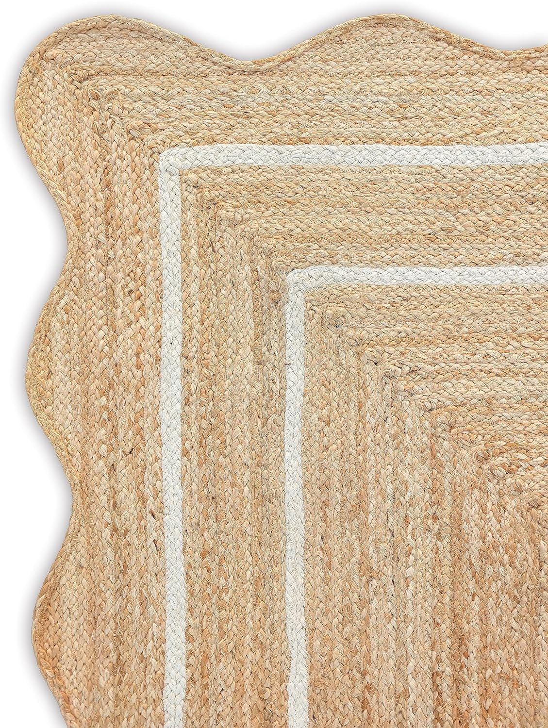 Weaving Village Wave Scalloped Natural Jute Rug Boho Jute Rug Entryway Runner Rug Farmhouse Scallop Rug, Off White (8'x10')