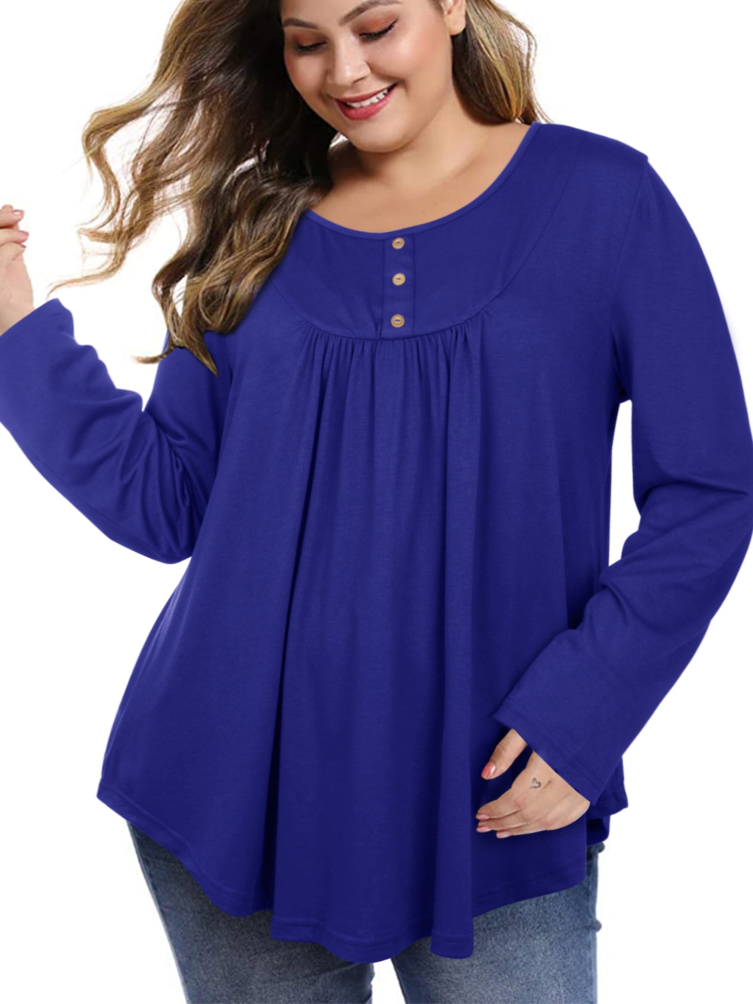 Chama Long Sleeve Pullover Swing Tunic Silhouette Blouse (Women's Plus ...