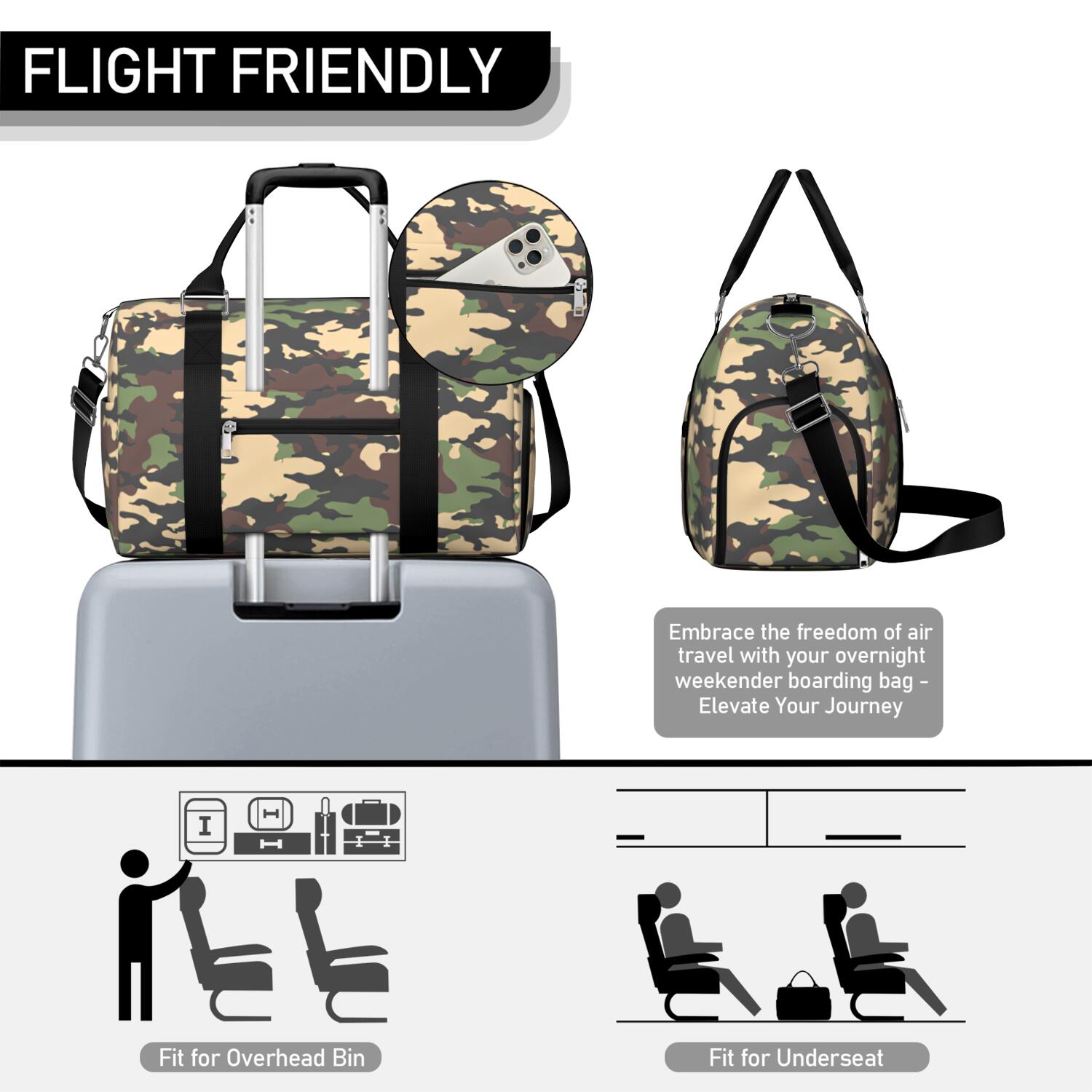 Camo Mens Gym Tote Duffle Bag with Wet Pocket & Shoe Compartment, Travel Duffel Bag Overnight Weekender Hospital Tote Girls Workout Carry on Bag with Luggage Sleeve