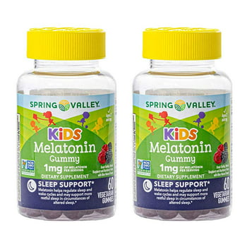 Spring Valley Kids Melatonin Sleep Support Dietary Supplement Gummies Twin Pack, 1 mg, Raspberry and Blackberry, 120 Count