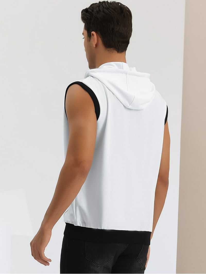 Unique Bargains Men's Hoodie Vest Zip Up Sleeveless