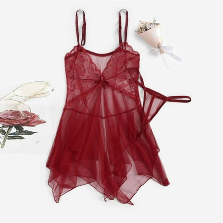 IDALL Babydoll Dress for Women Lingerie for Women Naughty Underwear Lace Fluoroscopy Beauty Tulle Elegant Reverie Lingerie Women s Lingerie Lace Bralette Red 2 One Size