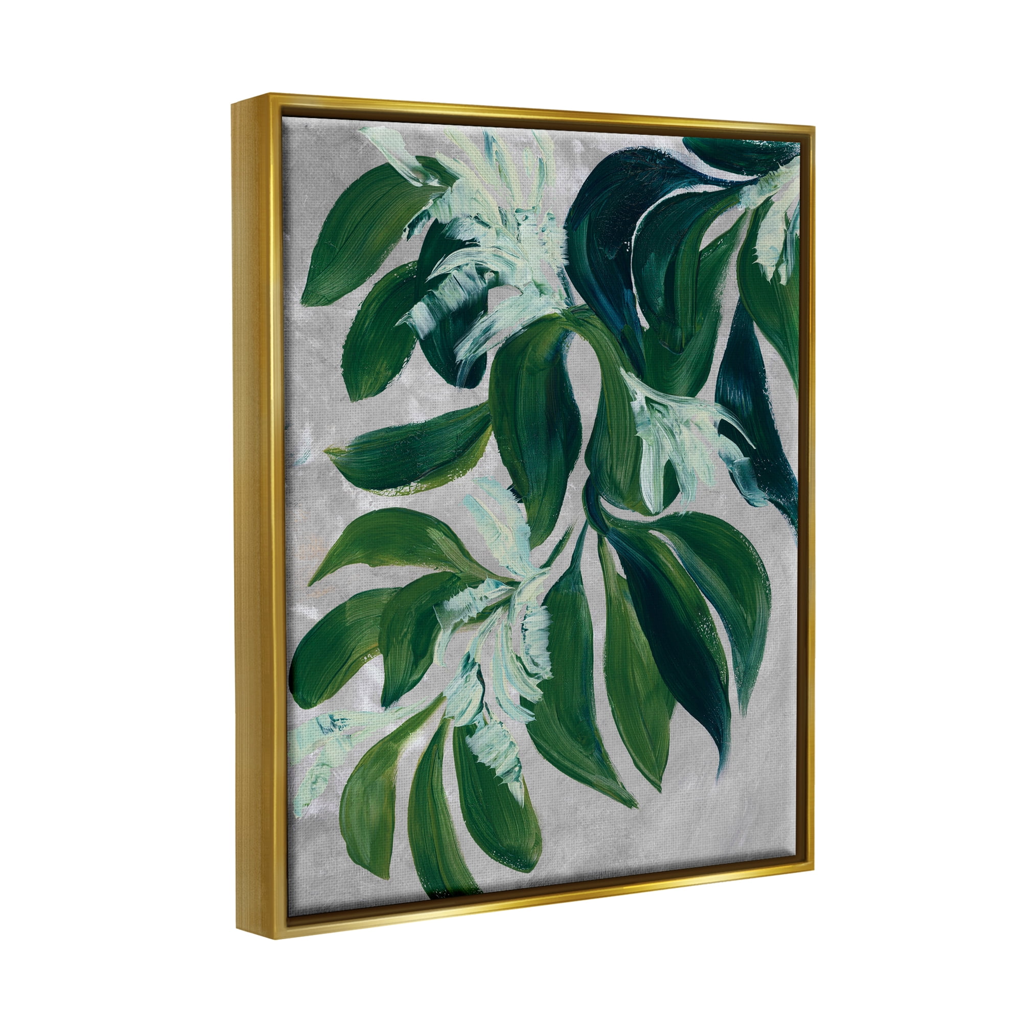 Stupell Painterly Green Plant Leaves Botanical & Floral Painting Gold Floater Framed Art Print Wall Art