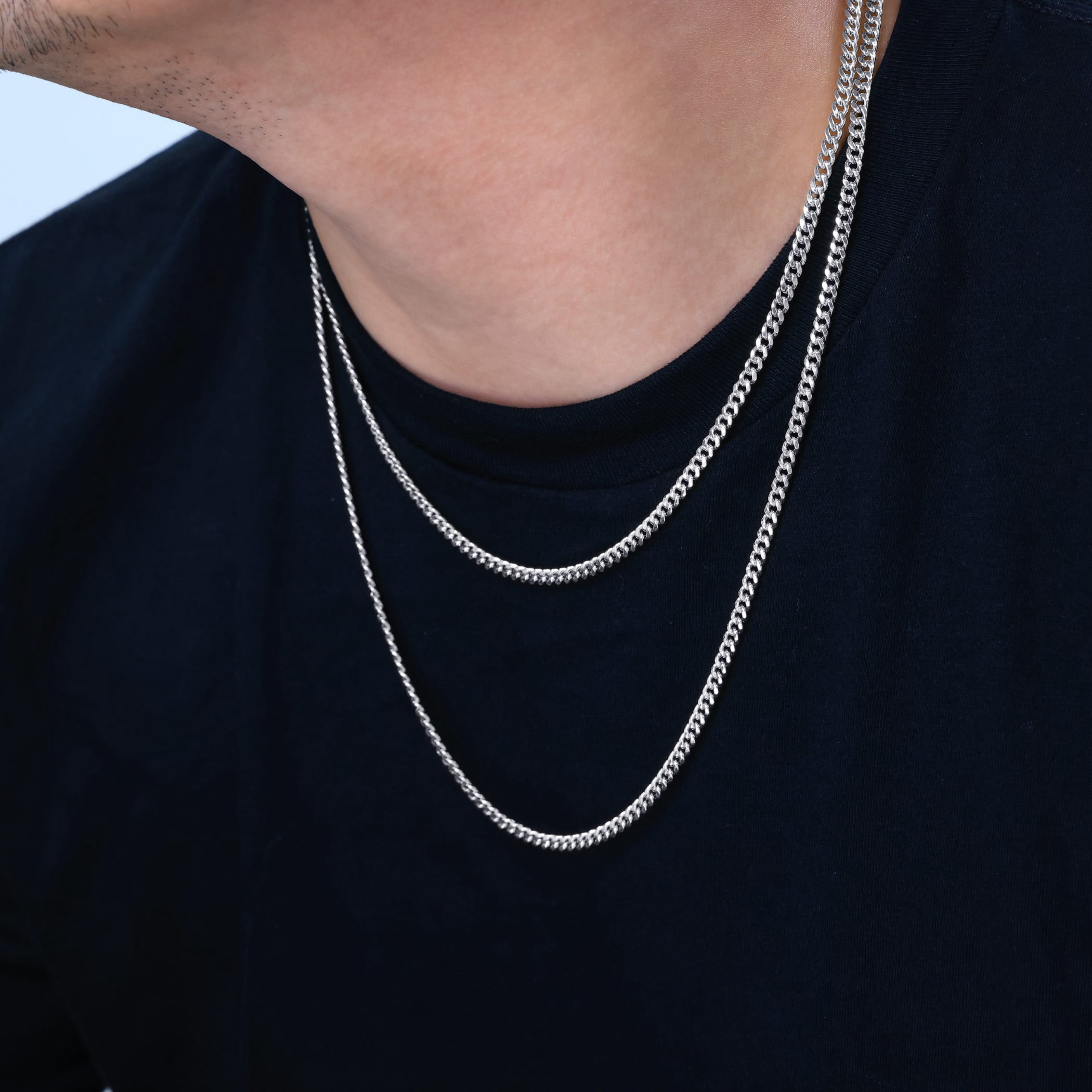 Nuragold 10K Real White Gold Miami Cuban Link 3.5mm Chain Necklace (16"-30") Italian Jewelry for Men & Women