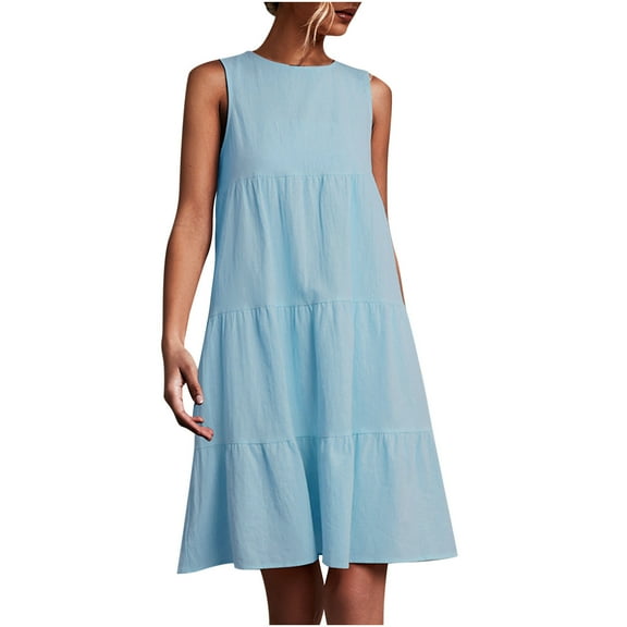 IROINNID Women's Sleeveless Shift Dress Round Neckline Holiday Summer Party Beach Loose Dress Strapless Dress