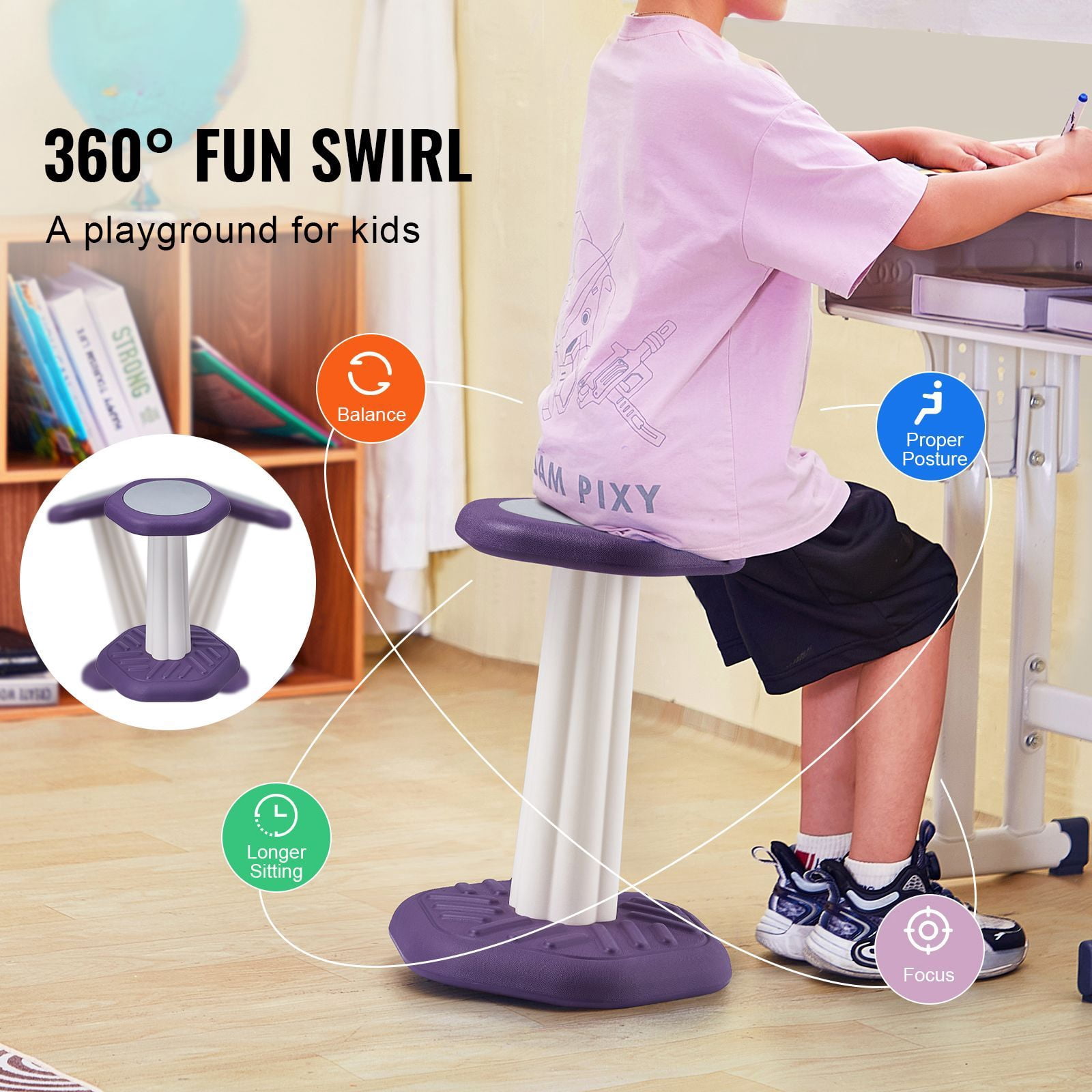 Wobble Chair 360° Swivel Anti-Tip 154 lbs Capacity HDPE for Kids Classroom ADHD