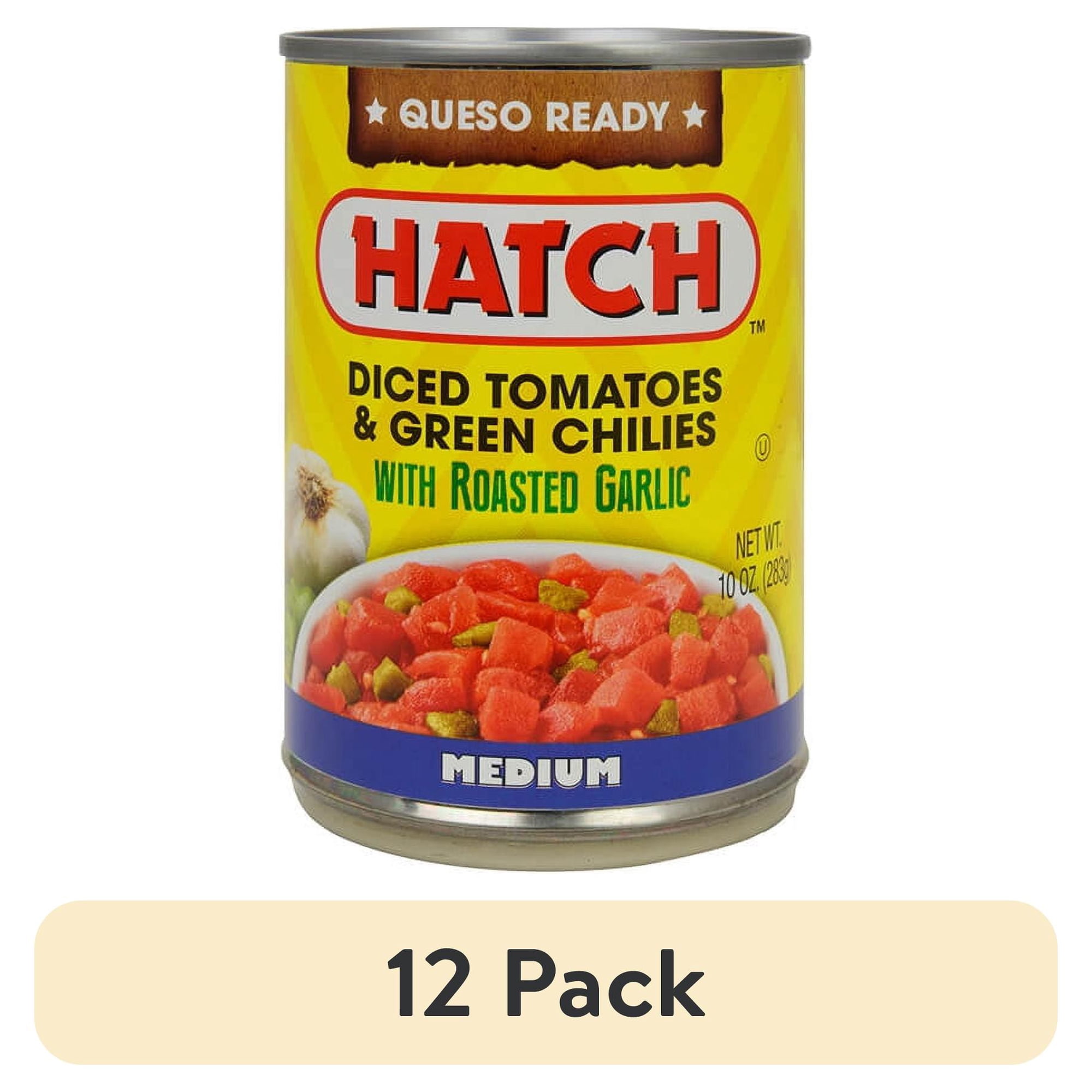 (12 pack) HATCH Diced Tomatoes & Green Chilies with Roasted Garlic, 10oz, Kosher, Gluten Free, Non-GMO
