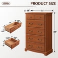 thumbnail image 4 of OKD 48" Tall Farmhouse Dresser 6 Drawers Modern Rustic Wood Chest of Drawers Closet Storage Organizers for Bedroom Living Room Hallway, Cherry, 4 of 7