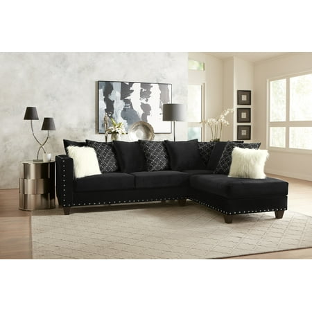Living Room Modern Classic Black Fabric Sectional Sofa 2pc