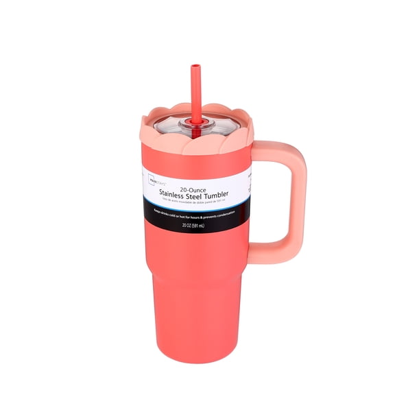 Mainstays 20 oz Double Wall Stainless Steel Tumbler with flower lid,Coral