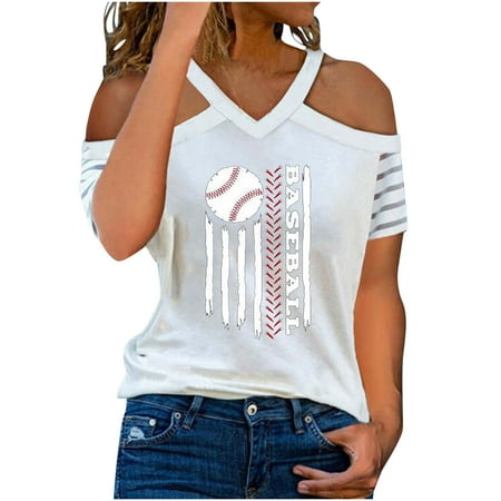 

White Blouse for Women Corset Tops for Women Floral Fashion Woman Causal V-Neck Printing Blouse Short Sleeve Cold Shoulder T-Shirt Summer Tops Tshirts Shirts for Women White L