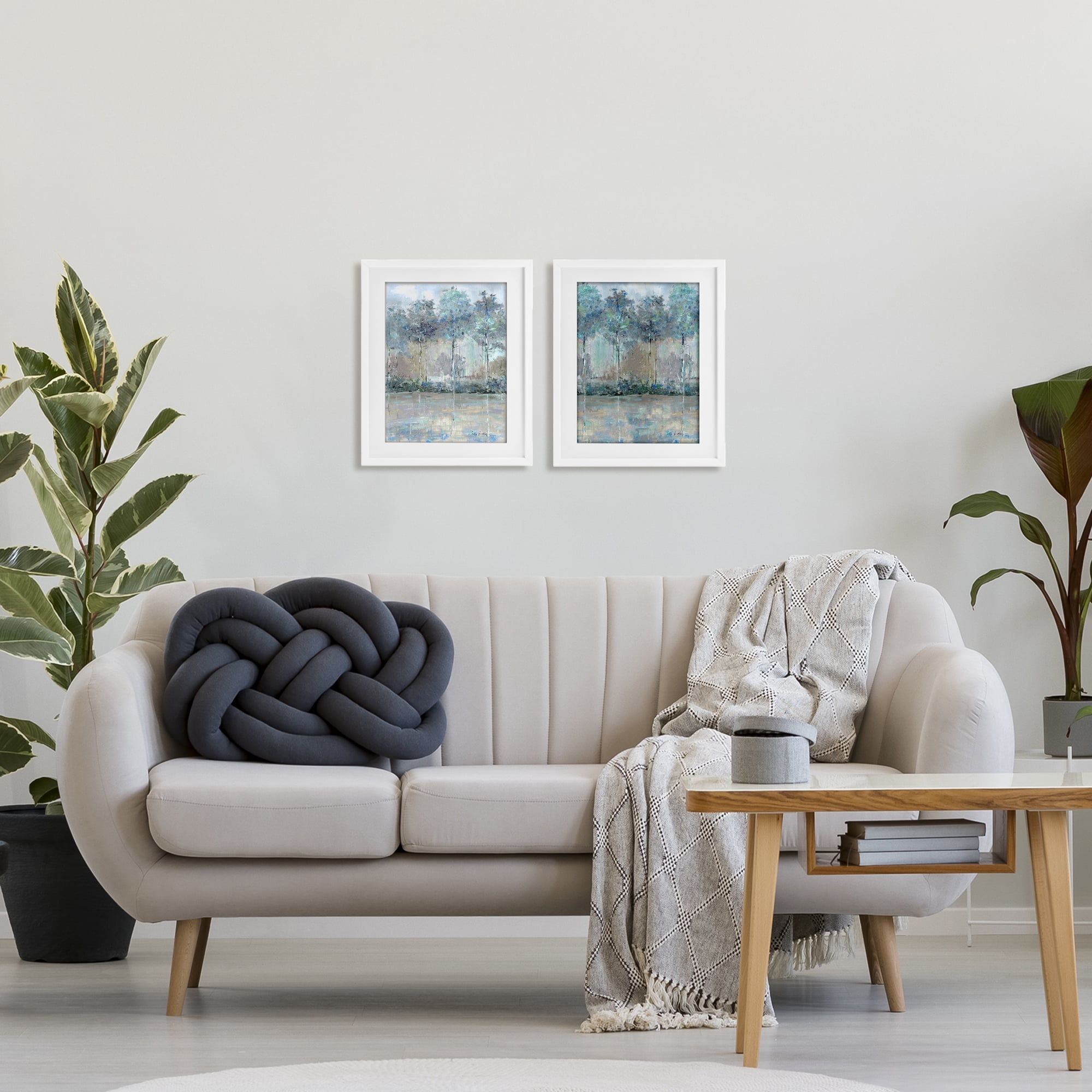 Stupell Industries Subdued Tree Landscape Impression 2 Piece White Framed Print Under Glass Set, design by Sally Swatland